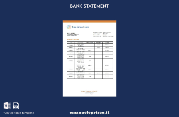 modello word di estratto conto bancario in stile verificato Guinea Banque Islami